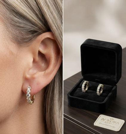 Cercei argint - Cercei din Argint 925 Placați cu Aur Diamond Hoops 17mm – Strălucire eternă și rafinament modern