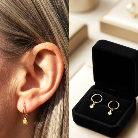 Cercei argint - Cercei din Argint 925 Placați cu Aur Golden Drop Hoops – Eleganță minimalistă și accente organice