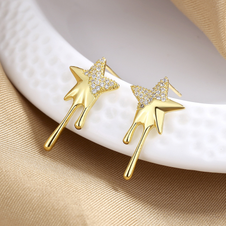 Cercei argint - Cercei din Argint 925 Placați cu Aur Melted Star 2cm – Design abstract și strălucire lichidă