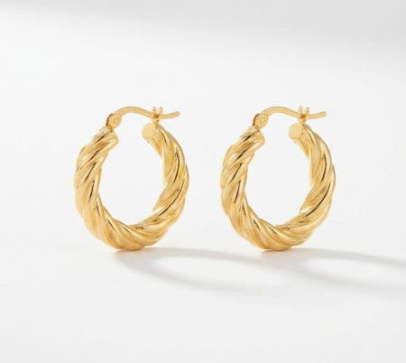 Cercei argint - Cercei din Argint 925 Placați cu Aur Twisted Croissant 2cm – Volum sculptural și eleganță pariziană