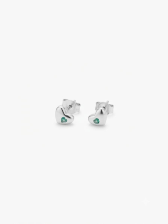 Cercei argint - Cercei din Argint 925 Puffy Heart Emerald – Delicatețe și Minimalist Rafinat
