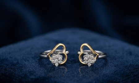 Cercei argint - Cercei din Argint 925 „Pure Love” – Inimă Bicoloră cu Zirconiu, 12mm