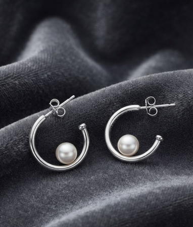 Cercei argint - Cercei din Argint 925 „Pure Pearl Orbit” - Semi-Tortițe Elegante cu Perle Albe