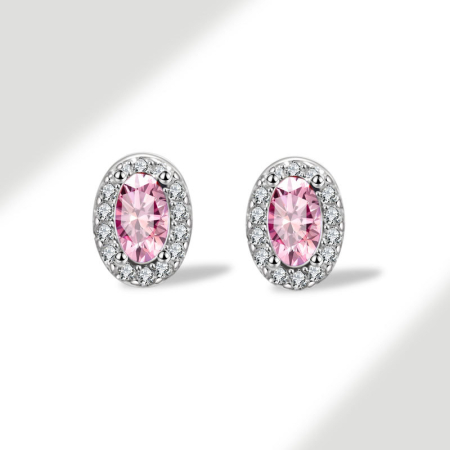 Cercei argint - Cercei din Argint 925 Rodiat cu Zirconiu Pink & White