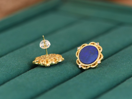 Cercei argint - Cercei din Argint 925 „Royal Lapis Studs” – Placati cu Aur, Piatra Lapis Lazuli si Detalii Baroce