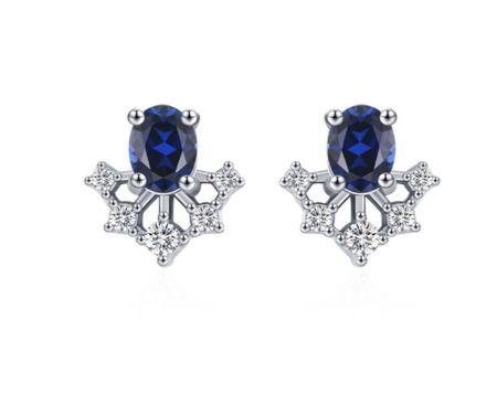 Bijuterii argint 925 - Cercei din Argint 925 „Royal Tiara” cu Zirconiu Albastru Safir și Cristale Albe