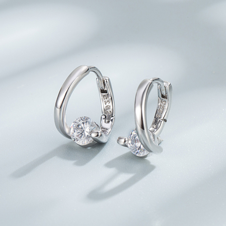 Cercei argint - Cercei din Argint 925 Solitaire Curve Hoop – Minimalism Modern și Strălucire Pură