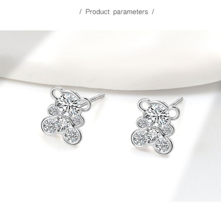 Cercei argint - Cercei din Argint 925 „Sparkly Teddy Bear” cu Cristale Zirconia placat cu aur