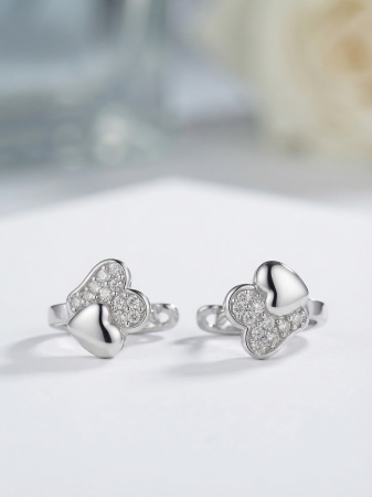 OUTLET - Cercei din Argint 925 „Sweet Hearts” cu Inimi Suprapuse și Pavaj de Zirconii]