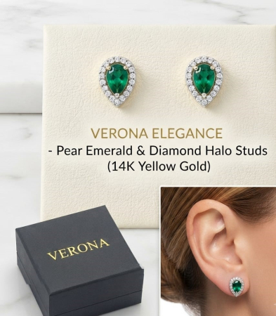 bijuterii diamant - Cercei din Aur 14K în Formă de Lacrimă cu Smaralde Naturale și Diamante – Verona Elegance
