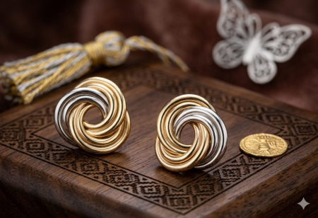 Cercei aur 14k surub - Cercei din Aur 14K "Trinity Knot" – Model Nod Italian în Două Culori (Aur Galben și Alb)
