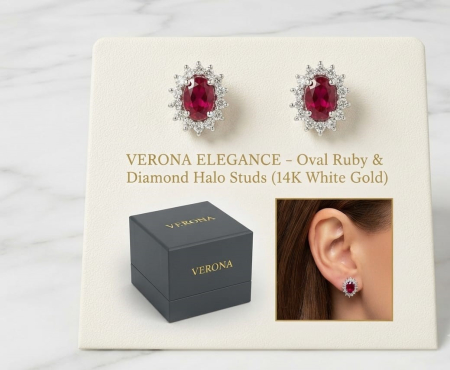 bijuterii diamant - Cercei din Aur Alb 14K cu Rubine Ovale și Diamante Naturale – Verona Elegance