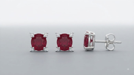 CERCEI AUR 14K CU DIAMANT NATURAL - Cercei din aur alb 18K cu rubine naturale rotunde 0.94 ct și diamante
