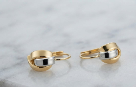 Cercei aur 14k - Cercei din Aur Bicolor 14K cu Design Împletit Tridimensional – 18mm (2 gr)
