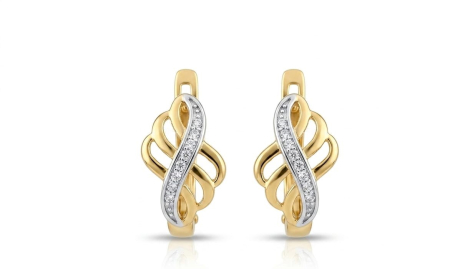 Cercei aur 14k - Cercei din Aur Bicolor 14K cu Zirconiu | Model Filigranat în Două Tonuri