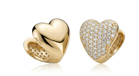 bijuterii aur - Cercei din Aur Galben 14K / 18K Inimă Reversibilă cu Pavaj de Zirconiu