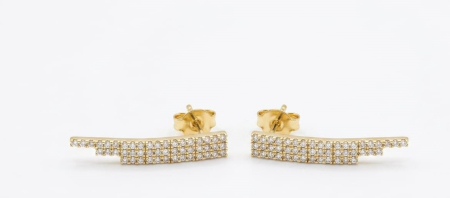 Cercei aur 14k surub - Cercei din Aur Galben 14K "Ascending Wave" cu Pavé de Zirconia