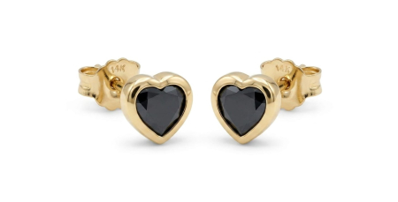 Cercei aur 14k surub - Cercei din Aur Galben 14K "Black Velvet Heart" – Eleganță și Contrast Dramatic