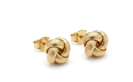 Cercei aur 14k surub - Cercei din Aur Galben 14K "Classic Love Knot" – Model Nod Italian cu Textură Înghețată / Frost