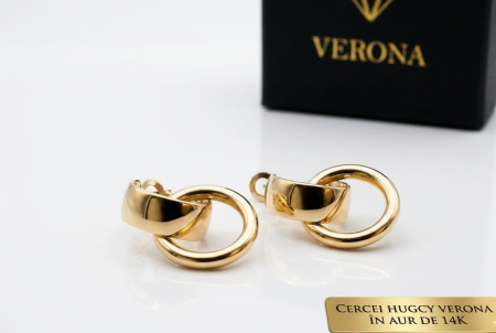 Cercei aur 14k - Cercei din Aur Galben 14K | Colecția VERONA Huggy Interlocked Links