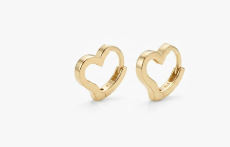 Cercei aur 14k - Cercei din Aur Galben 14K Creole Inimă Minimalistă Huggies