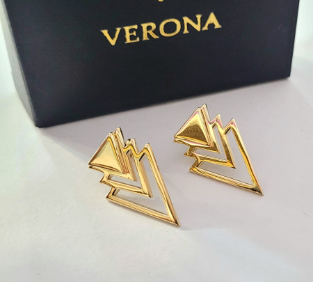 Cercei aur 14k - Cercei din Aur Galben 14K cu Design Geometric și Linii Suprapuse – Modernism și Eleganță Avangardistă