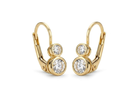 Cercei aur 14k copii - Cercei din Aur Galben 14K cu Două Cristale | Model Double Bezel Studs