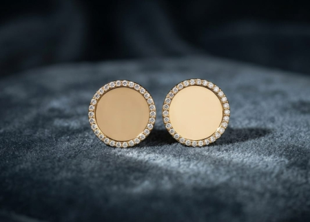 Cercei aur 14k - ✨ Cercei din Aur Galben 14K cu Halo de Diamante/Zirconiu – Eleganță Atemporală