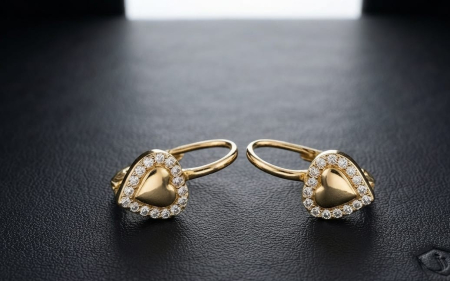 Cercei aur 14k - Cercei din Aur Galben 14K cu Inimă Plină și Halo de Cristale – 2.74g, 2cm