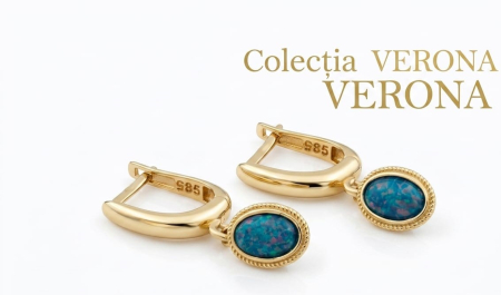 Cercei aur 14k copii - Cercei din Aur Galben 14K cu Opal Albastru | Colecția VERONA Oval Torsadă