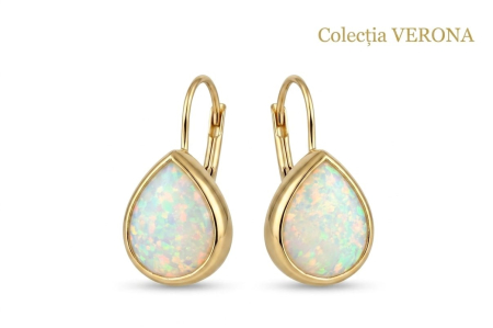 Cercei aur 14k - Cercei din Aur Galben 14K cu Piatră de Opal | Colecția VERONA Tear Drop