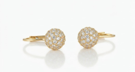 Cercei aur 14k copii - Cercei din Aur Galben 14K cu Sferă Plină Pavată cu Zirconii, Model Tortiță 18 mm, 2.87g