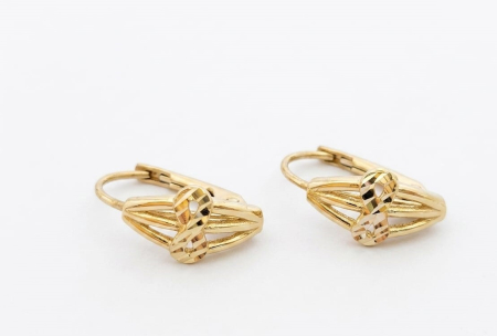 Cercei aur 14k copii - Cercei din Aur Galben 14K cu Simbolul Infinitului | Model Diamantat | 1.74 g, 15 mm