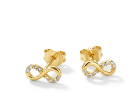 bijuterii aur - Cercei din Aur Galben 14K cu Șurub – Model Infinit Pavat cu Cristale Zirconia (1.00g)