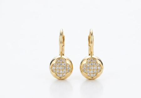 Cercei aur 14k copii - Cercei din Aur Galben 14K cu Trifoi cu Patru Foi | Model Norocos cu Zirconiu