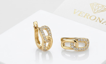 Cercei aur 14k copii - Cercei din Aur Galben 14K cu Zirconiu | Colecția VERONA Chain Link