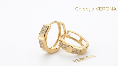 Cercei aur 14k - Cercei din Aur Galben 14K cu Zirconiu | Colecția VERONA Geometric Creole