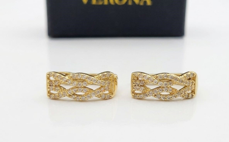 Cercei aur 14k - Cercei din Aur Galben 14K cu Zirconiu | Colecția VERONA Mesh Twist