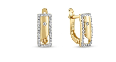Cercei aur 14k - Cercei din Aur Galben 14K cu Zirconiu | Geometric Line