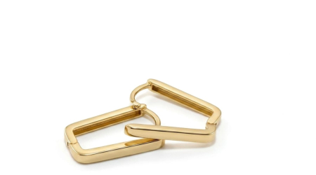 Cercei aur 14k - Cercei Din Aur Galben 14K Dreptunghiulari Tip Tortiță