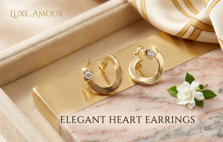 Cercei aur 14k - Cercei din Aur Galben 14K Elegant Heart cu Zirconiu