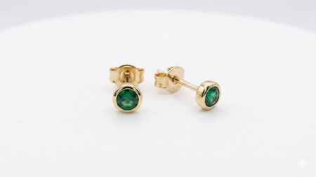 Cercei aur 14k surub - Cercei din Aur Galben 14K "Emerald Green Studs" cu Zirconia Verde