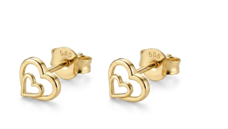 Cercei aur 14k surub - Cercei din Aur Galben 14K "Entwined Hearts" – Model Minimalist cu Inimi Îngemănate