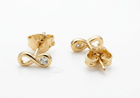 Cercei aur 14k surub - Cercei din Aur Galben 14K "Eternal Sparkle" – Model Infinit cu Zirconia