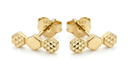 Cercei aur 14k surub - Cercei din Aur Galben 14K „Fagure” Geometric (Fără Pietre)