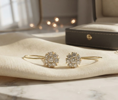 Cercei aur 14k copii - Cercei din Aur Galben 14K "Floral Cluster" – O Glicină de Strălucire Eternă