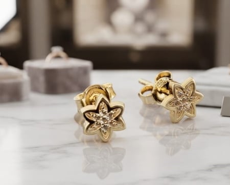 bijuterii aur - Cercei din Aur Galben 14K Floricică cu Zirconia | 1.13 gr