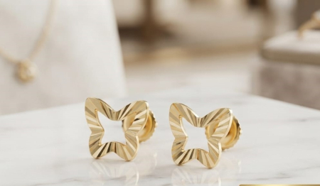 Cercei aur 14k copii - Cercei din Aur Galben 14K Fluturași Decupați cu Finisaj Diamantat | Închidere cu Filet
