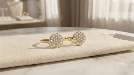 Cercei aur 14k - Cercei din Aur Galben 14K Full-Pavé Circular – Strălucire Absolută în Formă Pură
