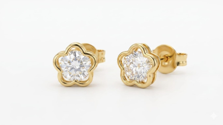 Cercei aur 14k surub - Cercei din Aur Galben 14K "Glow Blossom" – Model Solitaire în Ramă de Floare